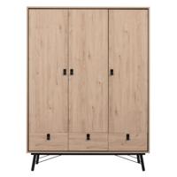 Leen Bakker - Kledingkast Kansas 3-deurs - Eikenkleur - 200x150x60 Cm - Spaanplaat - Bruin - 150.2x200.4x60.1 Cm