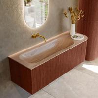 Badmeubel Mondiaz Kurve-Dlux | 135 cm | Meubelkleur Ruby | Wastafelkleur Saba | Solid surface | Wasbak linker zijde spoelbak | Zonder kraangat(en)
