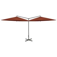 The Living Store Dubbele Parasol - Polyester - Stalen Paal - Terracotta - 600x290x260 cm