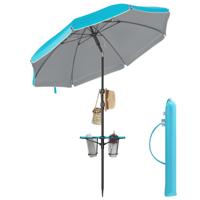In hoogte verstelbare strandparasol met opvouwbare zonwering, Blauw / 200 cm