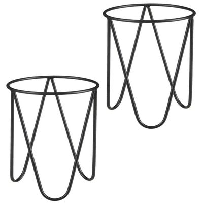 Set van 2x stuks plantenpot/bloempot plantenstandaard/verhoger zwart metaal 12 x 11 cm