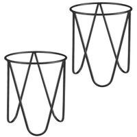 Set van 2x stuks plantenpot/bloempot plantenstandaard/verhoger zwart metaal 12 x 11 cm