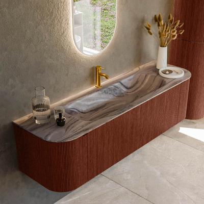 Badmeubel Mondiaz Kurve-Dlux | 160 cm | Meubelkleur Ruby | Wastafelkleur Sombra | Solid surface | Wasbak midden spoelbak | 1 kraangat