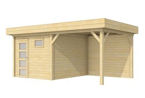 Blokhut Tapuit 300x300 cm + luifel 300 cm- Plat dak- Onbehandeld vurenhout- Woodvision