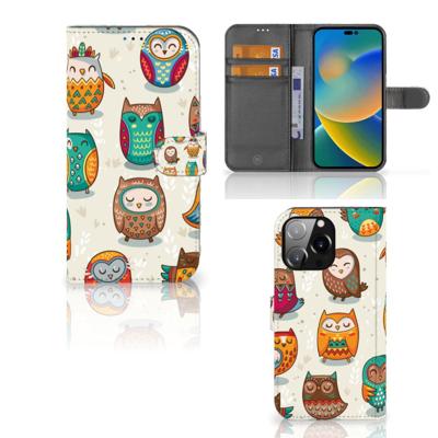iPhone 14 Pro Max | Telefoonhoesje | Met pasjeshouder | Vrolijke Uilen