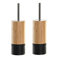 2x stuks WC/Toiletborstel in houder bruin/zwart bamboe hout 37 x 10 cm - thumbnail