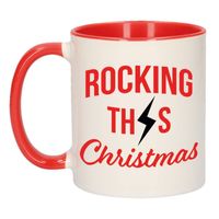 Leuke Kerst cadeau mok/beker - rocking this Christmas - rood - Bekers - thumbnail