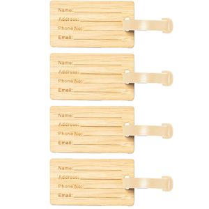 Kofferlabel van bamboe - 4x - beige - 9 x 5 cm - reiskoffer/handbagage labels - Bagagelabels