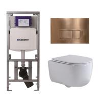 QeramiQ Dely Swirl Toiletset - 36.3x51.7cm - Geberit UP320 Burda inbouwreservoir - slim zitting - koperen bedieningsplaat - rechthoekige knoppen - wit glans 0701131/SW706197/SW1000766/SW1026256
