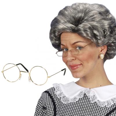 Oma Sarah carnaval verkleed set - grijze oma pruik - en dun brilletje - bejaarde vrouw