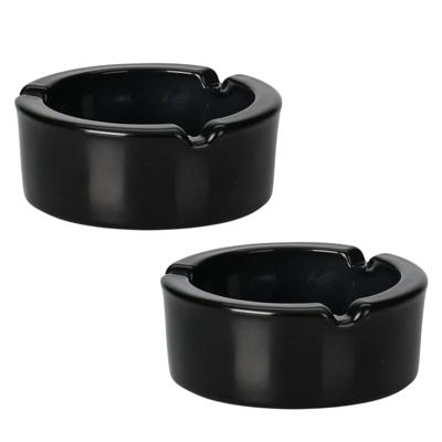 Excellent Houseware Asbak - 2x - zwart - glas - Dia 9 cm - Binnen / buiten gebruik