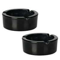 Excellent Houseware Asbak - 2x - zwart - glas - Dia 9 cm - Binnen / buiten gebruik