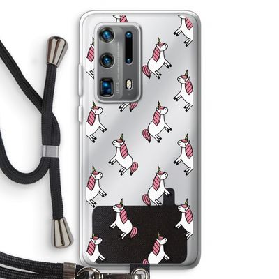Eenhoorns overal: Huawei P40 Pro Plus Transparant Hoesje met koord