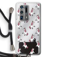 Eenhoorns overal: Huawei P40 Pro Plus Transparant Hoesje met koord