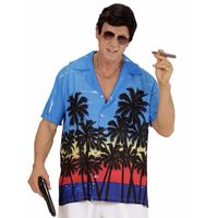 Blauwe maffiabaas verkleed blouse met palmboomprint voor heren - thumbnail