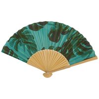 Spaanse handwaaier - Tropische zomer kleuren print groene bomen - bamboe/papier - 21 cm