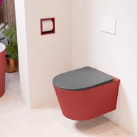 Wandcloset Mondiaz Lavie | Zonder spoelrand | Incl.Toiletzitting-Dark Grey | Keramiek | Fire (rood)
