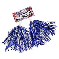 2x Cheerballs/Pompoms in het blauw/wit   - - thumbnail