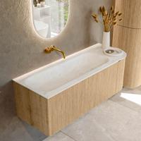 Badmeubel Mondiaz Kurve-Dlux | 125 cm | Meubelkleur Oak | Wastafelkleur Opalo | Solid surface | Links spoelbak | Zonder kraangat(en) Badmeubel Mondiaz Kurve-Dlux | 125 cm | Meubelkleur Oak | Wastafelkleur Opalo | Solid surface | Links spoelbak | Zonder kraangat(en)