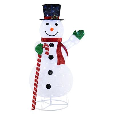 150 cm Hoge Verlichte Pop-Up Sneeuwpop Witte Kerstdecoratie met 180 LED-Lampjes Muts en Sjaal Feestelijke Tuindecoratie