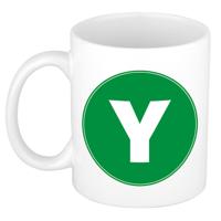 Koffie mok met de letter Y - beker - groen - eerste letter van een voornaam - wit - 300 ml