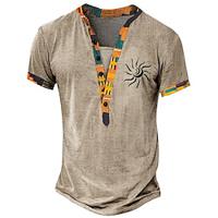 Tribal Bandana-afdruk Ontwerper Etnisch Voor heren 3D-afdrukken T-shirt Henley-shirt Casual Dagelijks T-shirt Geel Groen Khaki Korte mouw Henley Overhemd Zomer Lente Kleding S M L XL XXL 3XL Lightinthebox