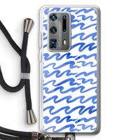 Blauwe golven: Huawei P40 Pro Plus Transparant Hoesje met koord Blauwe golven: Huawei P40 Pro Plus Transparant Hoesje met koord