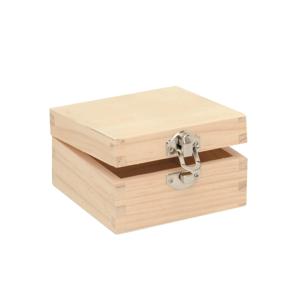 Houten opbergkistje met sluiting en deksel - 10 x 10 x 5 cm - Sieraden/spulletjes/sleutels