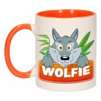 Wolven theebeker oranje / wit Wolfie 300 ml
