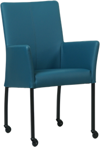 Blauwe leren moderne eetkamerstoel Comfort - poot rond zwart met wiel - Toledo Leer Turquoise (blauw leer)