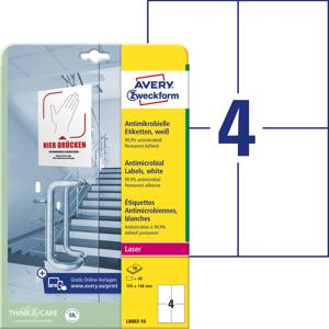 Avery-Zweckform L8003-10 Antimicrobiële etiketten 105 x 148 mm Polyester folie Wit 40 stuk(s) Permanent hechtend 10 vel