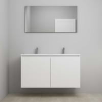 On-Line Badkamermeubelset - 120 cm - Voorgemonteerd - Greeploos 2 Deuren - Acryl Wastafel - 2 Kraangaten - Spiegel - Hoogglans Wit