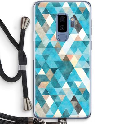 Gekleurde driehoekjes blauw: Samsung Galaxy S9 Plus Transparant Hoesje met koord