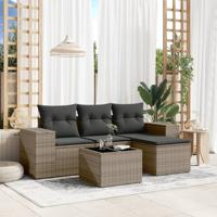 5-delige Loungeset met kussens poly rattan grijs