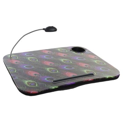 Schootkussen/laptray met LED verlichting - 48 x 38 cm - gekleurde pauwenveren print