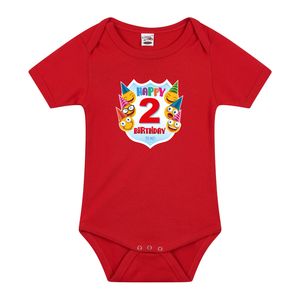 Happy birthday 2e verjaardag romper 2 jaar met emoticons rood voor babys