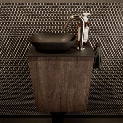 Mondiaz Fowy toiletmeubel 40cm dark brown met blad en waskom urban links 1 kraangat