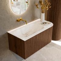 Badmeubel Mondiaz Kurve-Dlux | 95 cm | Meubelkleur Walnut | Wastafelkleur Frappe | Solid surface | Links spoelbak | Zonder kraangat(en) Badmeubel Mondiaz Kurve-Dlux | 95 cm | Meubelkleur Walnut | Wastafelkleur Frappe | Solid surface | Links spoelbak | Zonder kraangat(en)