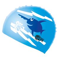 Blauwe badmuts voor kinderen met vissen Blauwe badmuts voor kinderen met vissen