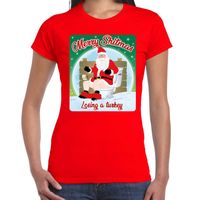 Fout kerst t-shirt merry shitmas turkey rood voor dames - thumbnail