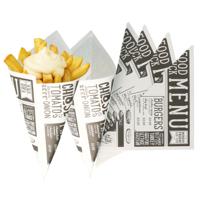 Frietzakjes - 10x st - zwart/wit - 17,5 x 24 cm - papier - puntzakken - patatzakjes