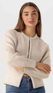 Neo Noir Lilly Pearl Knit Cardigan Ivory