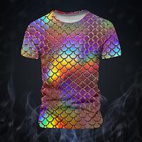 Weegschalen Holografisch Modieus overdreven Grappig Voor heren 3D-afdrukken T-shirt Straat Buitensporten T-shirt Regenboog Korte mouw Strakke ronde hals Overhemd Zomer Lente Kleding S M L XL XXL XXXL Lightinthebox