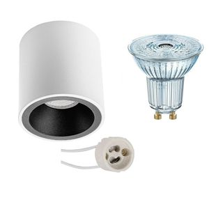 Opbouwspot Set - LEDVANCE Parathom PAR16 930 36D - Pragmi Cliron Pro - GU10 Fitting - Dimbaar - Opbouw Rond - Mat Wit/Zwart - 3.7W - Warm Wit 3000K - Verdiept - Ø90mm