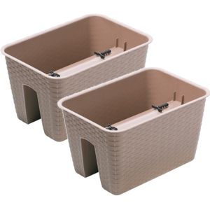 4x Ratolla rechthoekige rotan balkon plantenpotten/bloempotten taupe 13 liter