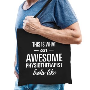Zwart cadeau tas awesome physiotherapist  / geweldige fysiotherapeut voor dames en heren   -