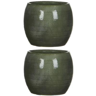 Mica Decorations Bloempot - 3x stuks - glanzend groen - keramiek - 14 x 12 cm
