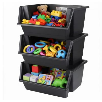 Urban Living Speelgoed opberg bakken - stapelbaar - 3x stuks - 45 x 66 cm - zwart