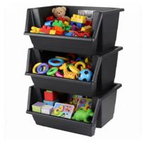 Urban Living Speelgoed opberg bakken - stapelbaar - 3x stuks - 45 x 66 cm - zwart