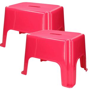 Keukenkrukje/opstapje - 2x - Handy Step - fuchsia roze - kunststof - 40 x 30 x 28 cm